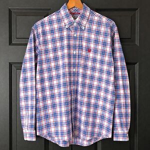 Cinch Men's XS Blue Red White Plaid Cotton Woven Button-Down Shirt Pockets